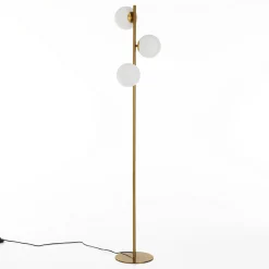 Street brass lampada da terra ottone in acciaio finitura ottone sfere in vetro bianco d30 h160 cm