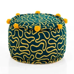 Tangle 4 pouf rotondo cotone 100% colore giallo e blu cm d45 h30