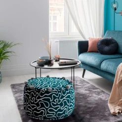 Tangle 3 pouf rotondo cotone 100% colore grigio e blu cm d45 h30