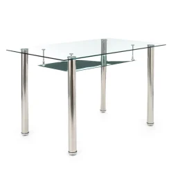 Tense Scrivania in Vetro trasparente e Metallo Cromato, 120 x 70 x h 75 cm