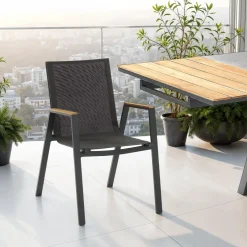 Thilia sedia con braccioli da interno e esterno in alluminio antracite opaco e tessuto grigio 56x68.5xh89 cm