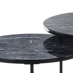 Thin-r black marble set 2 tavolini rotondi in acciaio nero opaco e mdf finitura marmo nero lucido