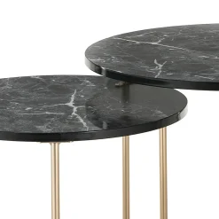 Thin-r black marble set 2 tavolini acciaio verniciato oro rosa lucido piano mdf finitura marmo nero h495 d50