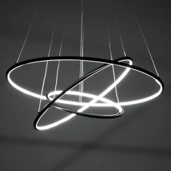Three rings lampadario led in alluminio nero opaco con filo regolabile d80 h92 cm