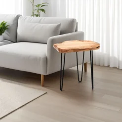 Trunk-b tavolino in metallo nero opaco piano in legno massello 45x40 h53 cm