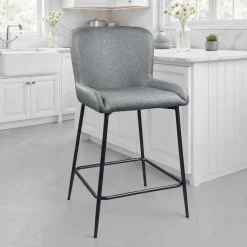 Tryun Grey Home sgabello imbottito tessuto grigio struttura metallo nero opaco h92 l47 p53 seduta h64