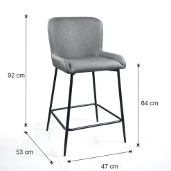 Tryun Grey Home sgabello imbottito tessuto grigio struttura metallo nero opaco h92 l47 p53 seduta h64