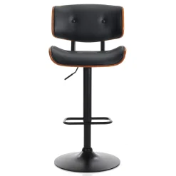 Uppsala black sgabello legno multistrato tinto finitura noce pelle sintetica nera metallo nero opaco h95/115 l51 p55