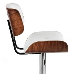 Uppsala sgabello in pelle sintetica bianca e finitura noce base in metallo cromato 51x55xh95-115 cm
