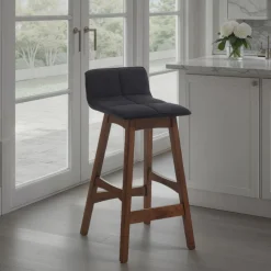Varm dark wood sgabello in tessuto grigio scuro e legno massello finitura noce scuro 39x47xh68 cm
