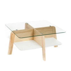Varm tavolino in legno finitura rovere piano in vetro trasparente 60x60 h30 cm