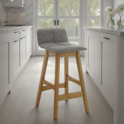 Varm wood sgabello in tessuto grigio e legno massello tinto finitura rovere 39x47xh68 cm