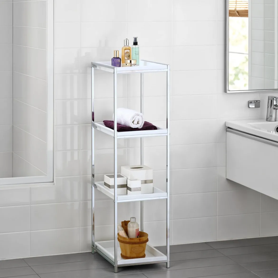 Vigio big scaffale in metallo cromato e abs bianco 31x38.5xh115 cm