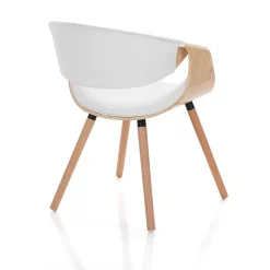 Visby 2 Wood Sedia legno multistrato curvato tinto finitura Rovere pelle sintetica Bianca h72 l53 p59