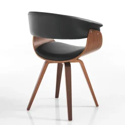 Visby dark wood sedia in pelle sintetica nera e legno multistrato finitura noce 62x51xh81 cm