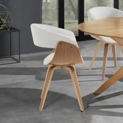 Visby wood sedia in pelle sintetica bianca e legno multistrato finitura rovere 62x51xh81 cm