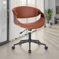 Visby-c dark wood sedia da ufficio regolabile e girevole multistrato finitura noce e pelle sintetica marrone 54x55 h73/83 cm