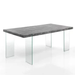 Waver Cement Tavolo Grigio finitura Cemento e gambe in Vetro Temprato 180 x 90 x h75 cm