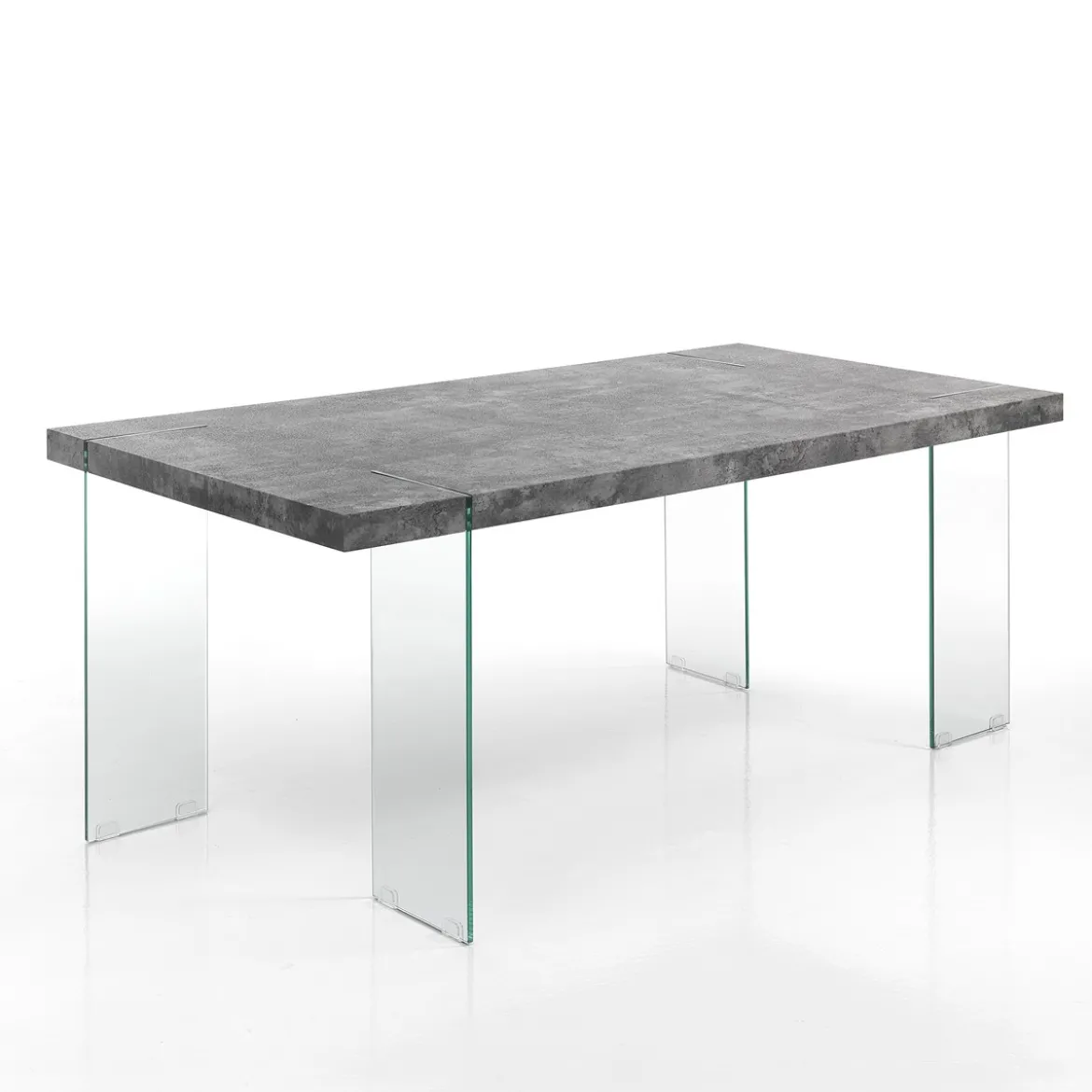 Waver Cement Tavolo Grigio finitura Cemento e gambe in Vetro Temprato 180 x 90 x h75 cm