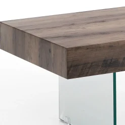 Waver tavolino in vetro piano finitura noce anticato 60x110 h40x cm