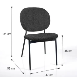 Werza Antracite sedia Imbottita tessuto antracite effetto melange struttura metallo nero opaco impilabile h81 l47 p58