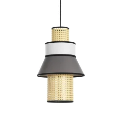 Wien a lampadario rivestito in tessuto colorato grigio bianco e paglia di vienna cn cavo regolabile d27 h43 cm