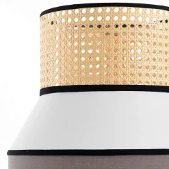 Wien lampada da terra in metallo nero opaco con paralume rivestito in tessuto grigio bianco d40 h160 cm