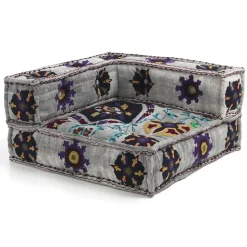 Yara dark grey elemento angolare in cotone dark grey con ricami e decorazioni artigianali 80x80x40 cm