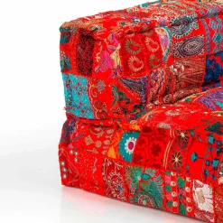 Yara divano 2 posti composizione 11 rivestimento cotone 100% patchwork rosso 160x80xh40 cm
