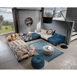 Yara elemento angolare in cotone grigio e beige con imbottitura interna 80x80x40 cm