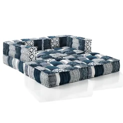Yara high divano 2 posti composizione 10 rivestimento cotone 100% patchwork blu 160x80xh60 cm