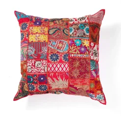Yara red patch cuscino cotone 100% patchwork rosso 52x52 cm