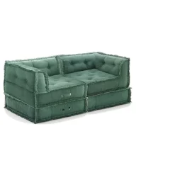 Yara waffle blue divano 2 posti rivestimento cotone nido d'ape blu dimensioni l160 p80 h60 cm