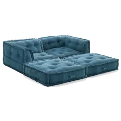 Yara waffle blue divano 2 posti rivestimento cotone nido d'ape blu dimensioni l160 p80 h60 cm