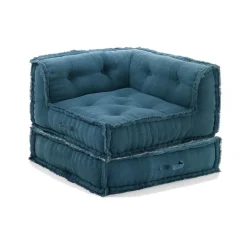 Yara waffle blue poltrona chaise longue rivestimento cotone nido d'ape blu dimensioni l80 p80 h60 cm