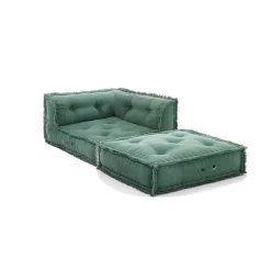 Yara waffle green poltrona chaise longue rivestimento cotone nido d'ape verde dimensioni l80 p80 h60 cm
