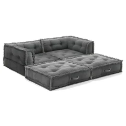 Yara waffle grey divano 2 posti rivestimento cotone nido d'ape grigio dimensioni l160 p80 h60 cm