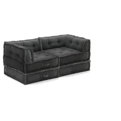 Yara waffle grey divano 2 posti rivestimento cotone nido d'ape grigio dimensioni l160 p80 h60 cm