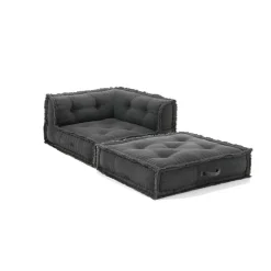 Yara waffle grey poltrona chaise longue rivestimento cotone nido d'ape grigio dimensioni l80 p80 h60 cm